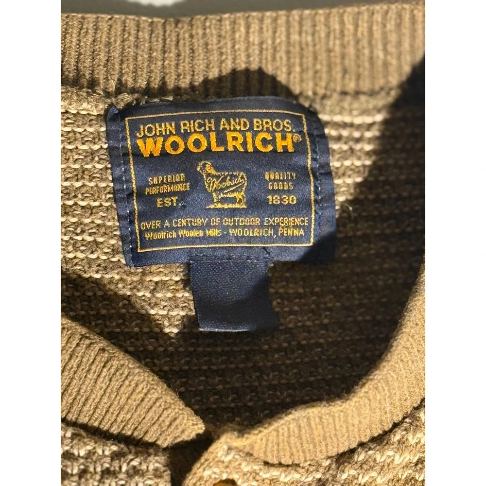 Woolrich John Rich and Bros Mens Henley Sweater Tan Waffle Knit Vintage USA